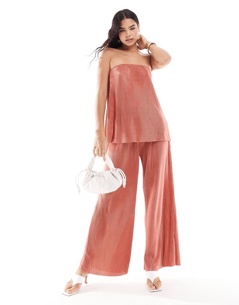 ONLY plisse bandeau longline top in dusky pink - part of a set