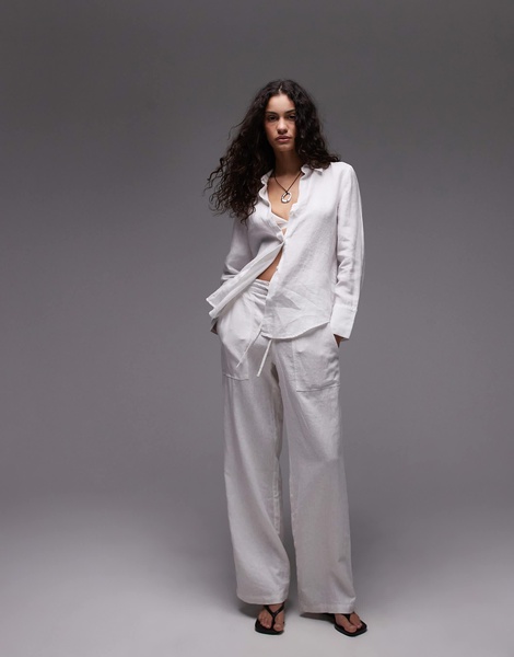 Mango classic linen shirt in white