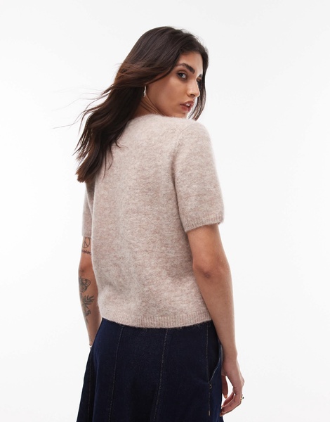ARKET alpaca wool blend cardigan with short sleeves in beige