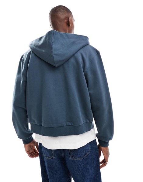 ASOS DESIGN premium heavyweight boxy cropped zip up hoodie 400gsm in gray