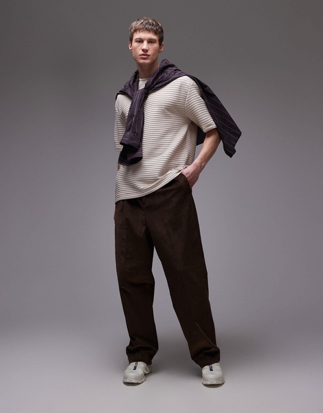 Topman oversized fit smart ribbed T-shirt in stone