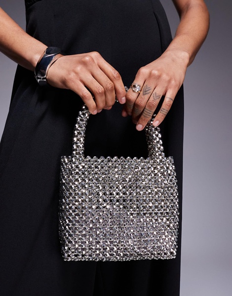 River Island beaded grab bag in silver