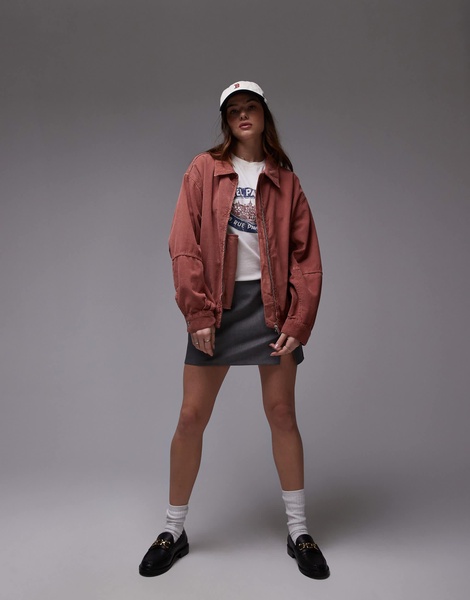 Topshop corduroy zip up jacket in chutney