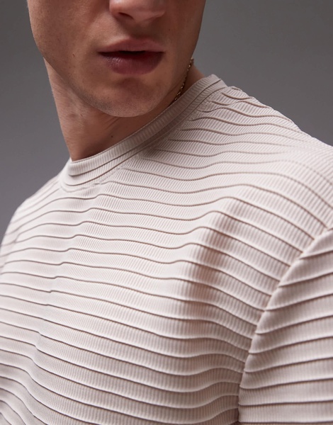 Topman oversized fit smart ribbed T-shirt in stone