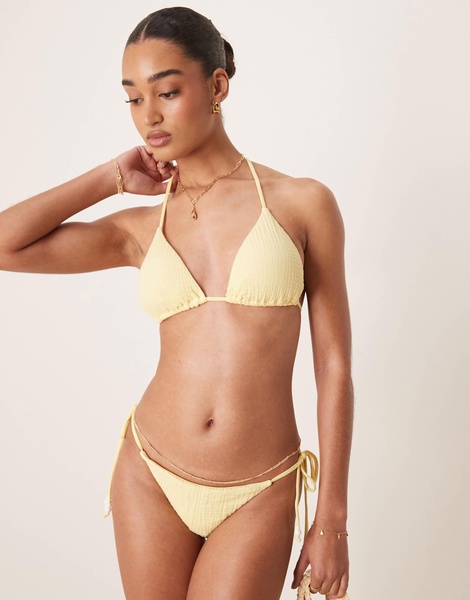 Stradivarius crinkle bikini top in yellow