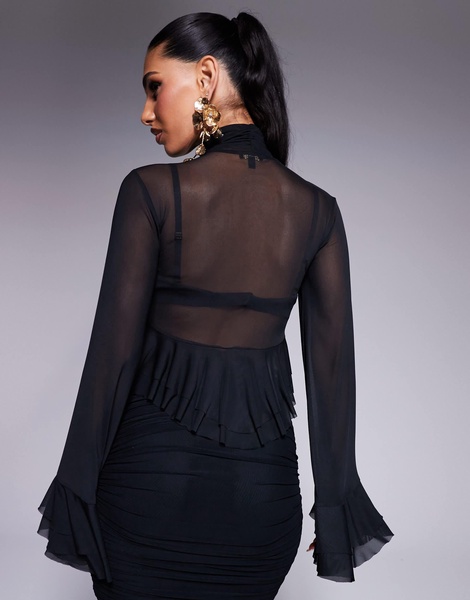 AFRM Pru high neck mesh ruffle top in black - part of a set