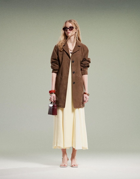 ASOS DESIGN mid length real suede jacket in mocha
