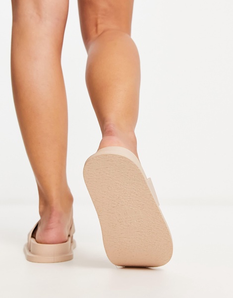 ASOS DESIGN Wide Fit Fixation cross strap jelly flat sandals in beige