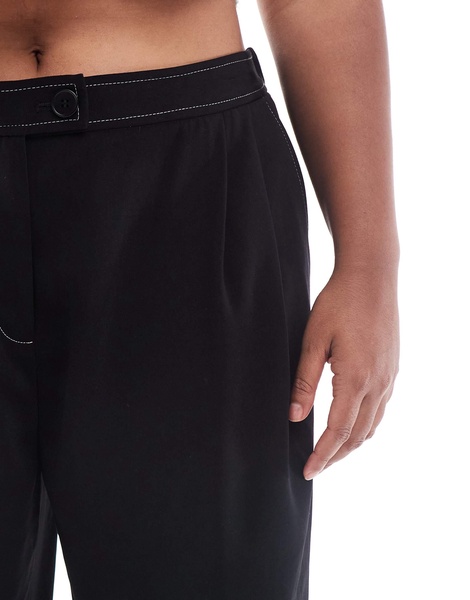 ASOS DESIGN Curve tailored wide leg pants with contrast stitch detail in black
