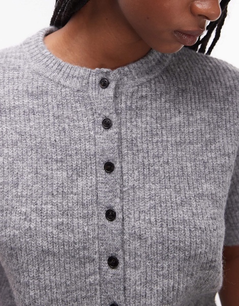 Topshop knitted half sleeve cardi in gray
