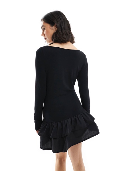 Miss Selfridge high neck poplin ruffle hem mini dress