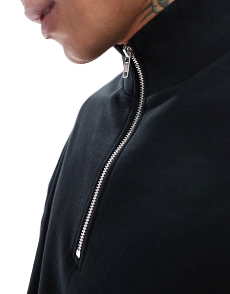 ASOS DESIGN essential boxy oversized sweatshirt with quarter zip in black