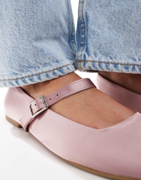 ASOS DESIGN Wide Fit Lottie Mary Jane Ballet flats in Pink satin