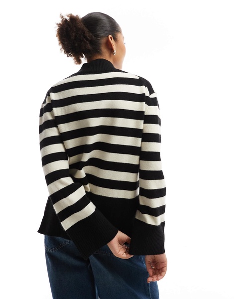 Bershka high neck striped sweater in black