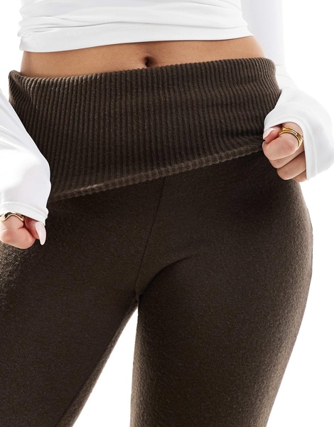 Bershka fold over waistband flared pants in brown