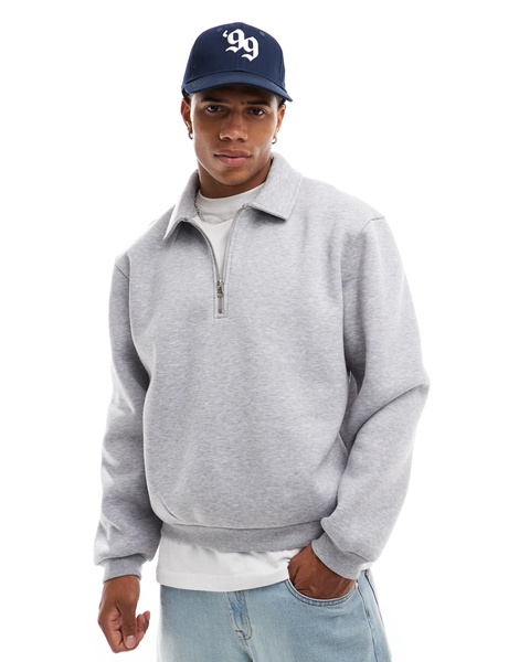 ASOS DESIGN boxy quarter zip rugby sweatshirt in gray