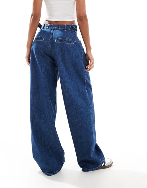 ASOS DESIGN side cinch jeans in indigo