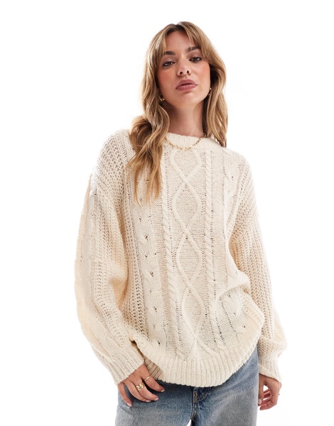 Brave Soul oversized cable knit sweater in oatmeal