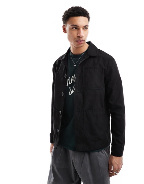 Brave Soul button through jacket with collar in black