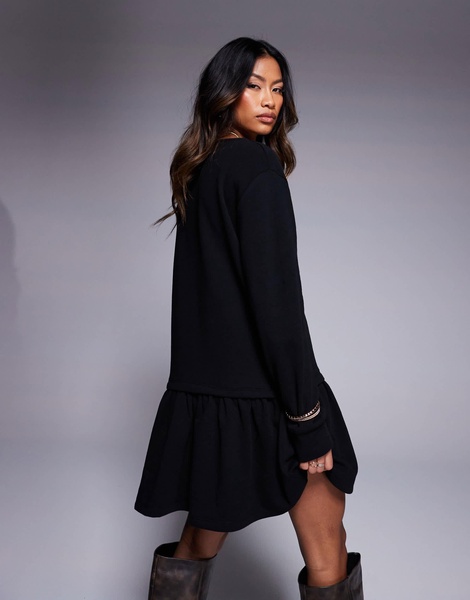 ASOS DESIGN dropped waist sweatshirt dress in black