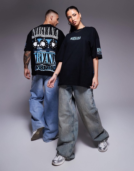 ASOS DESIGN unisex oversized band T-shirt with Nirvana Nevermind prints in black