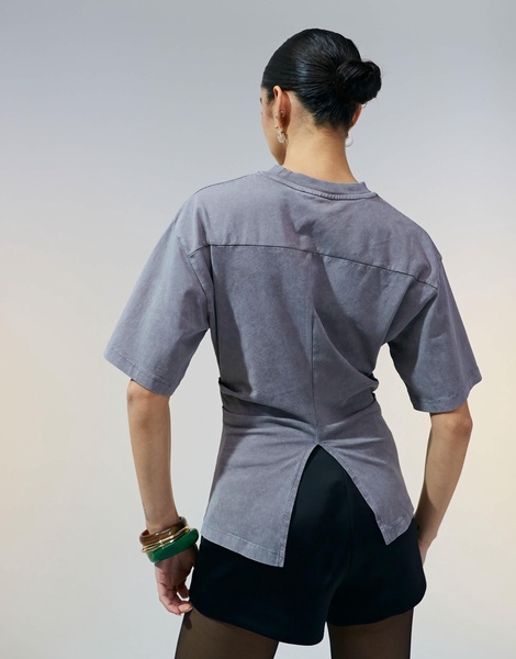 ASOS DESIGN corset waist t-shirt in washed gray