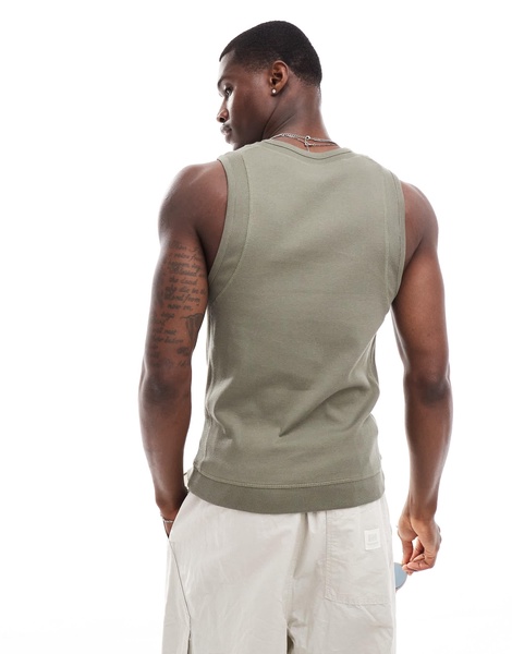 ASOS DESIGN muscle fit tank top with panel detail in khaki