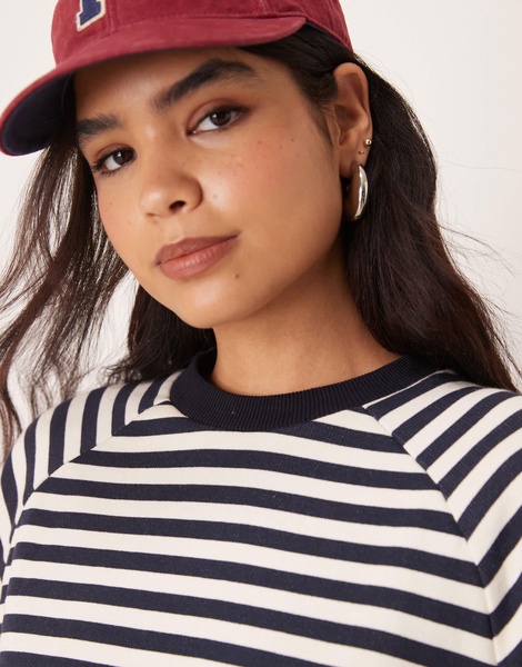 ASOS DESIGN oversized stripe long sleeve sweat with navy rib