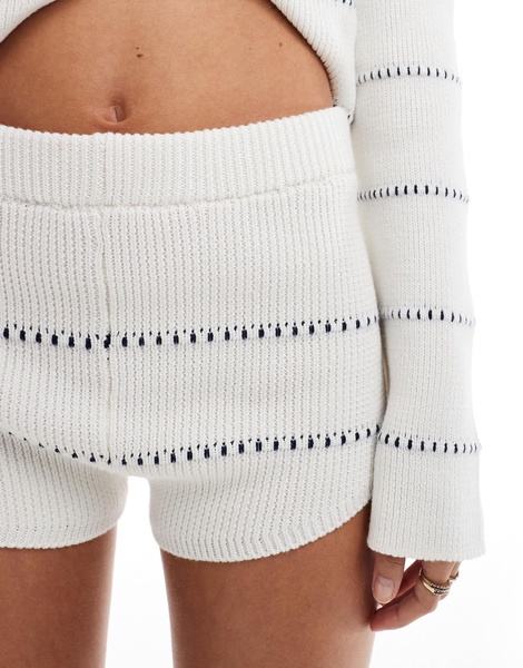 ASOS DESIGN knitted short with tipping detail in cream - part of a set