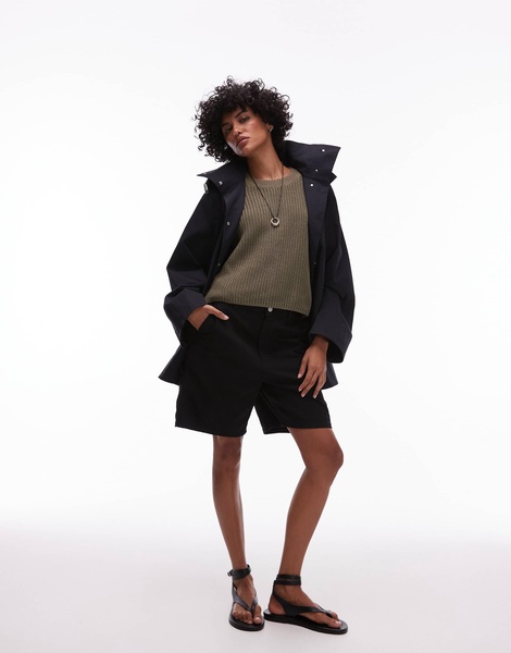 ARKET open knit short sleeve sweater in khaki