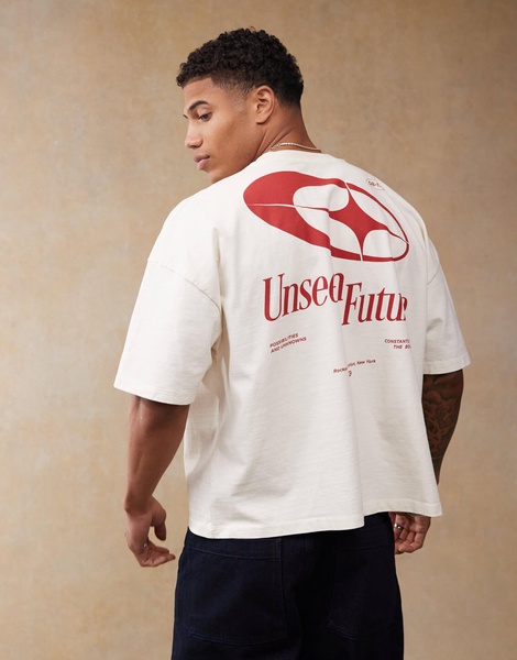 ASOS DESIGN boxy oversized heavyweight dropped shoulder T-shirt with back print in cream