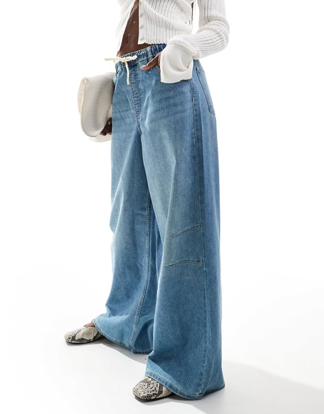 Bershka denim look pull on wide leg pants in mid wash blue