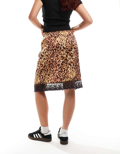 Reclaimed Vintage lingerie slip skirt in leopard print
