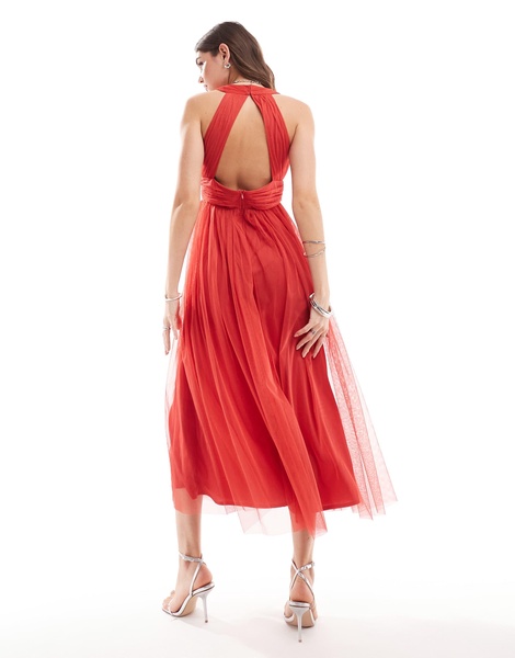 Anaya wrap front open back midaxi dress in red