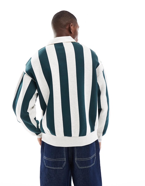 Bershka striped rugby polo in green and white