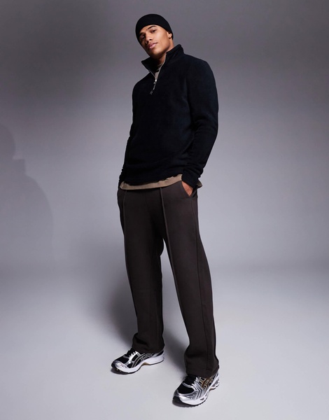 ASOS DESIGN quarter zip fleece sweatshirt in black