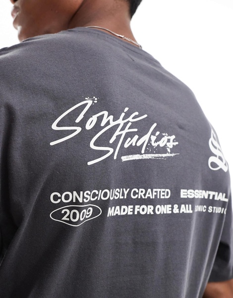 ADPT oversized T-shirt with text backprint in gray