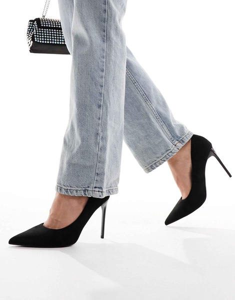 ASOS DESIGN Wide Fit Paphos pointed high heeled pumps in black suedette