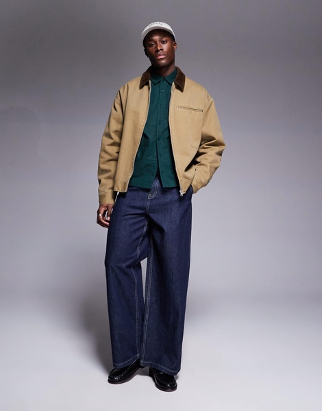 ASOS DESIGN oversized washed harrington jacket in olive