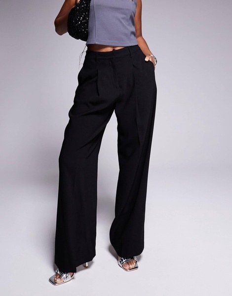 River Island wide leg tailored pants in black