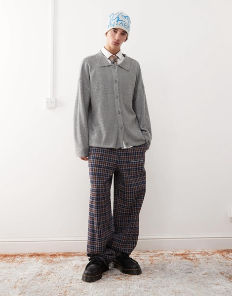 Reclaimed Vintage polo cardigan in charcoal