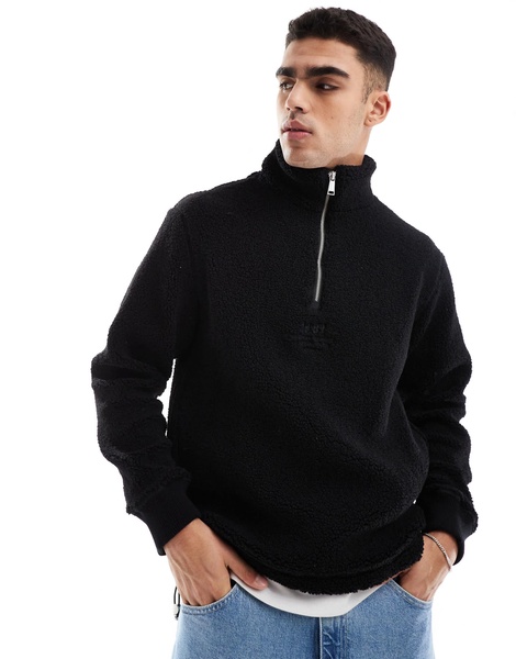 River Island 1987 half zip fleece in black