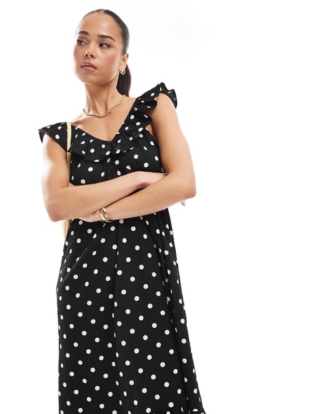Brave Soul polka dot maxi dress with ruffle detail in black