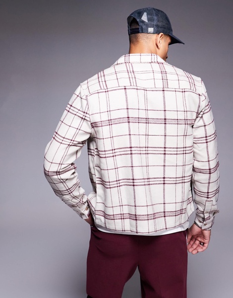 ASOS DESIGN boxy brushed flannel regular shirt in cream and red heavyweight check