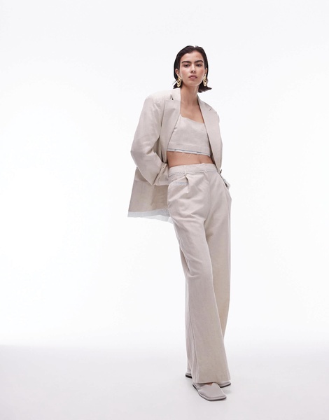 Topshop linen tailored bralette with exposed lining in ecru - part of a set