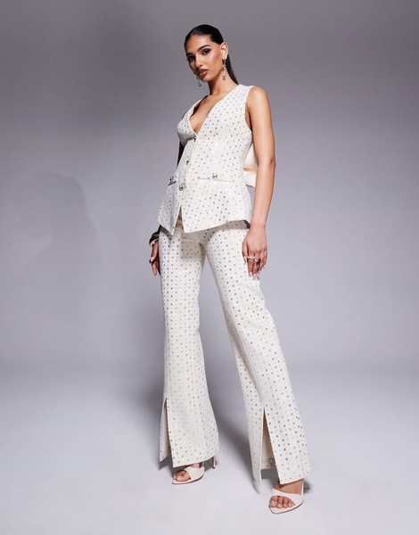 ASOS LUXE embellished boucle pants in cream - part of a set