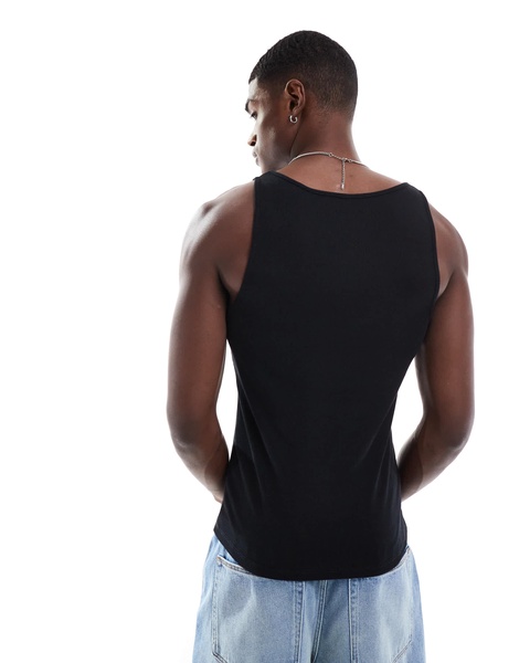 ASOS DESIGN muscle fit rib tank top with square neck in black