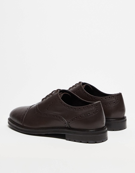 ASOS DESIGN lace up oxford shoes in brown leather with brogue detailing