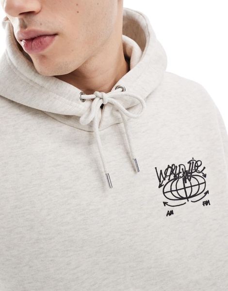 Bershka city back graphic hoodie in gray