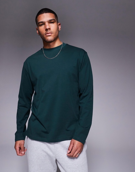 ASOS DESIGN essential relaxed long sleeve t-shirt in dark green